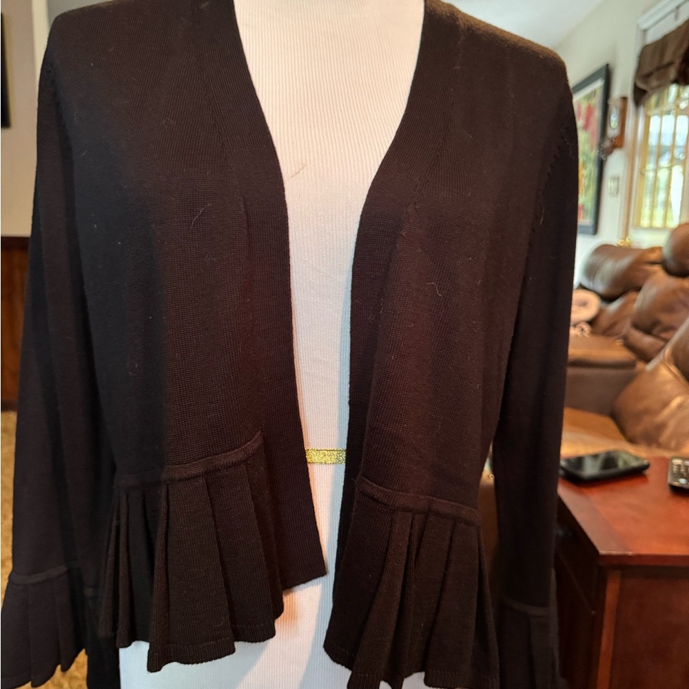 Calvin Klein Black Sweater Cardigan with pleats at waist and wrists